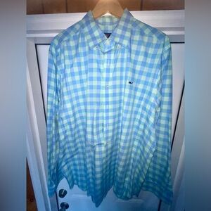 Vineyard Vines Blue and Green Plaid Shirt